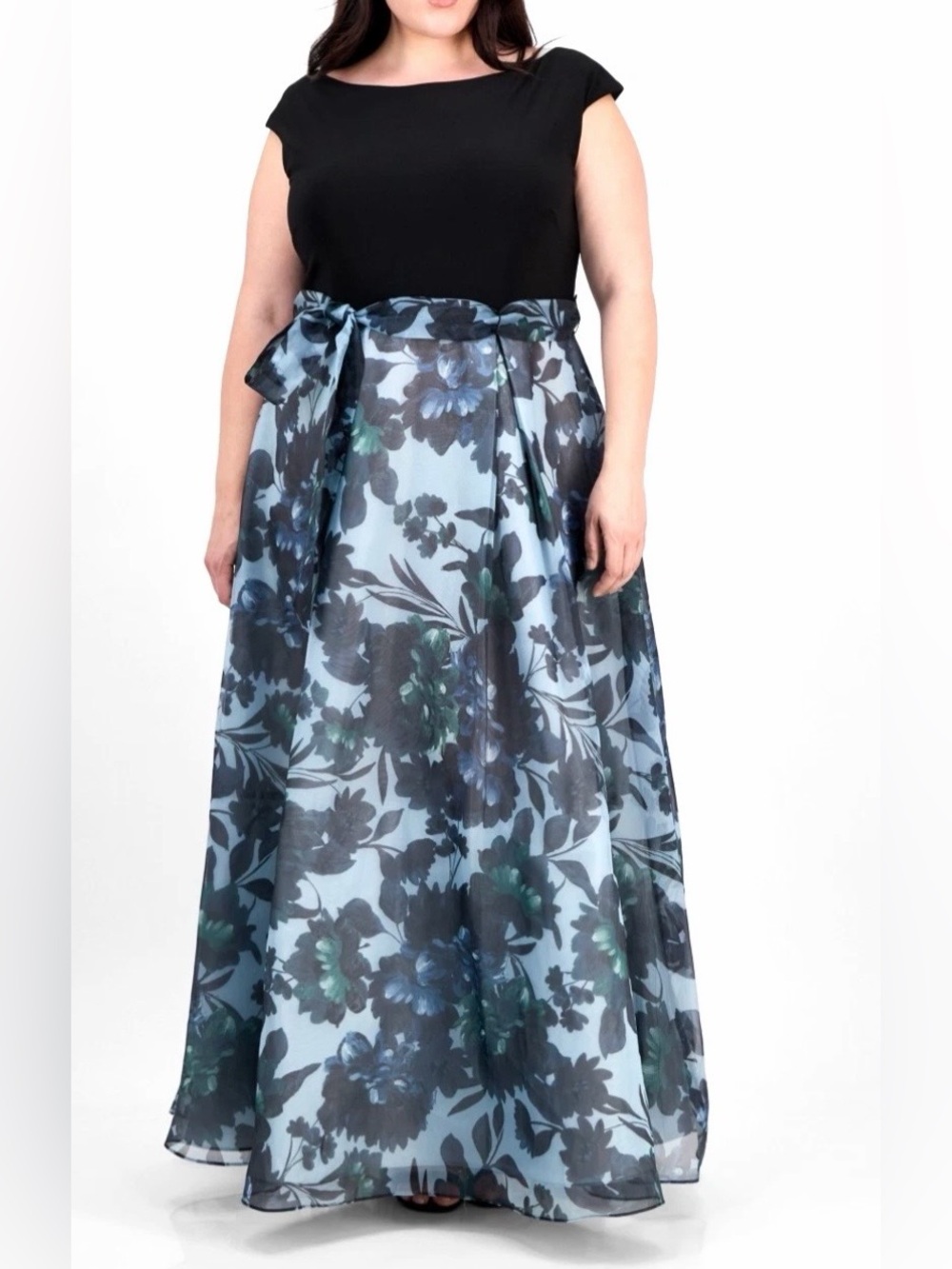 New SLNY Floral Organza Maxi Gown Formal Dress Women’s Plus Size 24W Black Blue